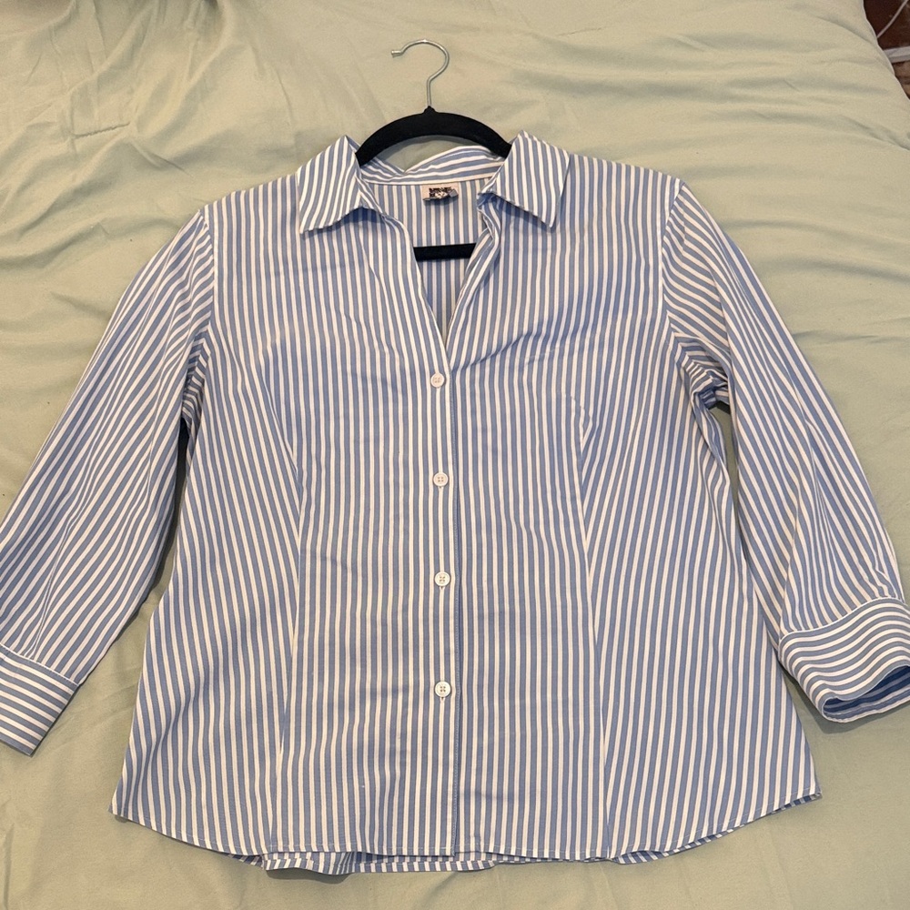 Anne Klein Light Blue and White Striped Shirt